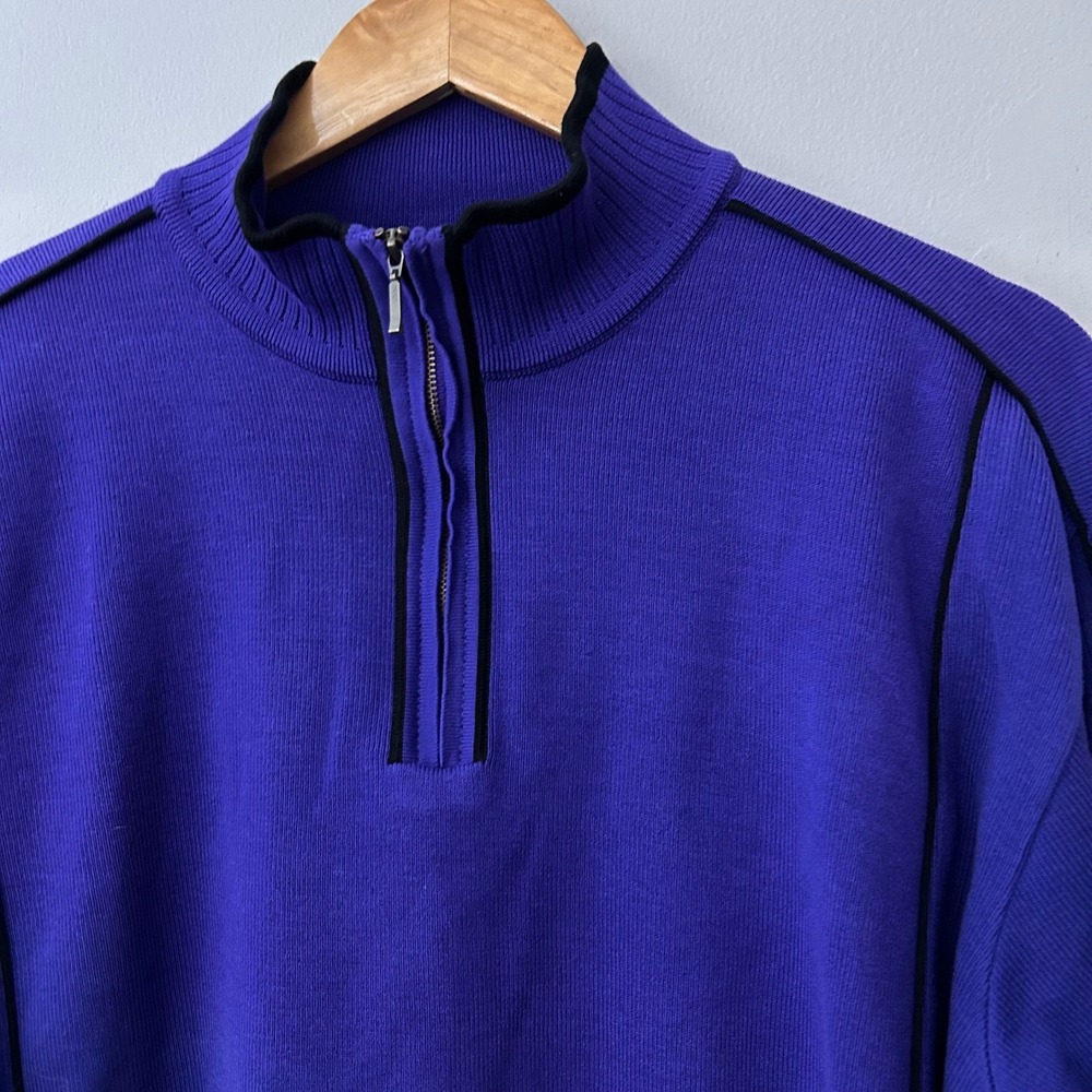 St Croix Sweater Mens XXL Purple 1/4 Zip Knit USA Made Cotton Blend Pullover VTG